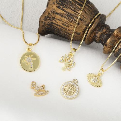 Cubique Pendentif en laiton zircon pavent, Placage, DIY & pavé de micro zircon, doré, protéger l'environnement, sans nickel, plomb et cadmium, Vendu par PC