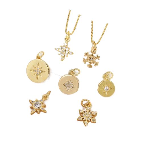 Cubique Pendentif en laiton zircon pavent, Placage, DIY & pavé de micro zircon, doré, protéger l'environnement, sans nickel, plomb et cadmium, Vendu par PC