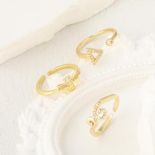 Cubic Zirconia Micro Pave Brass Ring plated fashion jewelry & micro pave cubic zirconia golden nickel lead & cadmium free Sold By PC