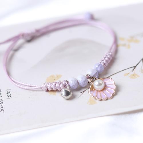 Porcelain Bracelet with Polyester Cord & Plastic Pearl & Zinc Alloy handmade adjustable & for woman & enamel Length Approx 6-10 Inch Sold By PC