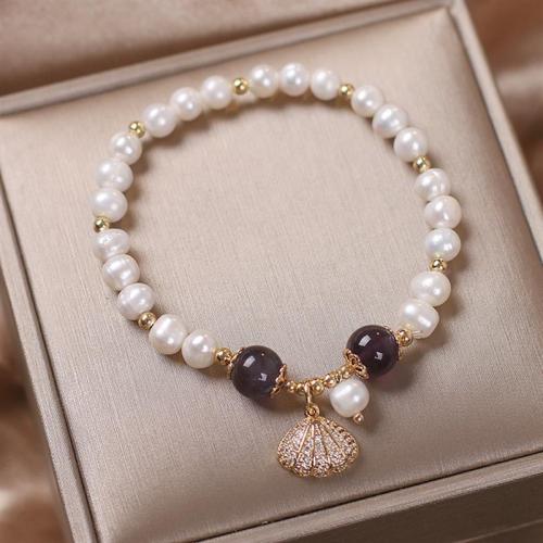 Zinc Alloy Bracelet with Freshwater Pearl plated & for woman & with rhinestone Length Approx 6.5 Inch Sold By PC