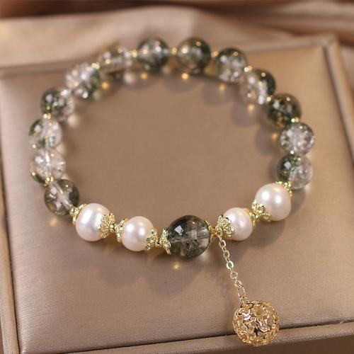 Crystal Bracelet with Freshwater Pearl & Zinc Alloy gold color plated folk style & for woman Length Approx 6.5 Inch Sold By PC