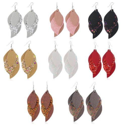 PU Leather Drop Earring with Plastic Sequin & Zinc Alloy Teardrop fashion jewelry & for woman Sold By Pair