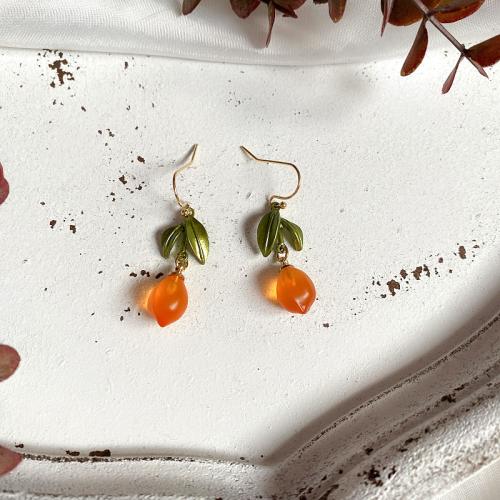 Zinc Alloy Drop Earring with Lampwork Orange stoving varnish fashion jewelry & for woman Sold By Pair