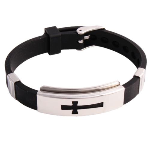 Partículas de aço pulseira, with silicone, unissex & Vario tipos a sua escolha, comprimento Aprox 8-9 inchaltura, vendido por PC