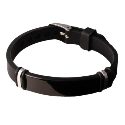 Aço inoxidável 304 pulseira, with silicone, joias de moda & unissex, preto, comprimento Aprox 8-9 inchaltura, vendido por PC