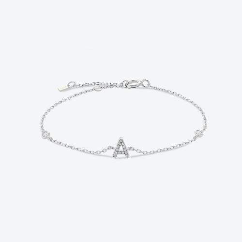 925 Sterling Silver Náramek, Abecední písmeno, platina á, různé styly pro výběr & micro vydláždit kubické zirkony & pro ženy, Délka Cca 5.9 inch, Prodáno By PC