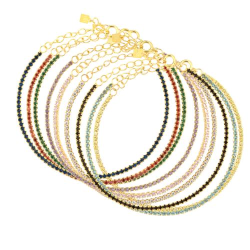 925 Sterling Silver Náramek, s 1.2inch extender řetězce, barva pozlacený, micro vydláždit kubické zirkony & pro ženy, Náhodná barva, Délka Cca 5.9 inch, Prodáno By PC