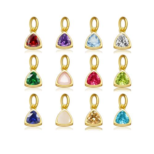 Cubic Zirconia Micro Pave 925 Sterling Silver Pendant with Glass Triangle gold color plated DIY & micro pave cubic zirconia Sold By PC