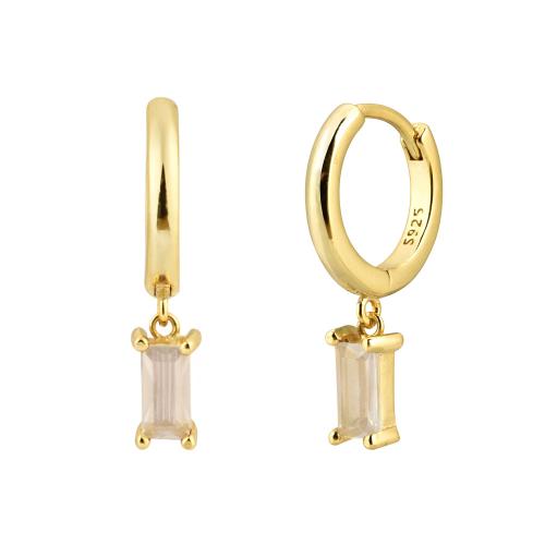 925 Sterling Silver Huggie Hoop Drop Earring Rectangle for woman & with cubic zirconia Sold By Pair