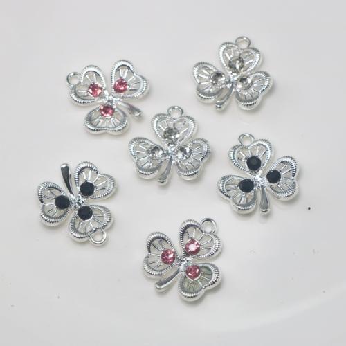 Zinc alliage strass Pendants, alliage de zinc, fleur, Placage de couleur argentée, DIY & avec strass, plus de couleurs à choisir, Vendu par PC