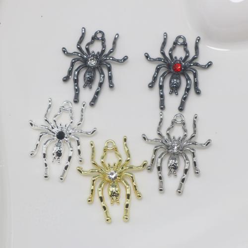 Zinc Alloy Animal Pendants Spider silver color plated DIY & with rhinestone Sold By PC