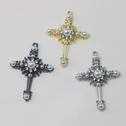 Pingentes cruzados de liga de zinco, with Concha de resina, banhado, DIY & com strass, Mais cores pare escolha, vendido por PC