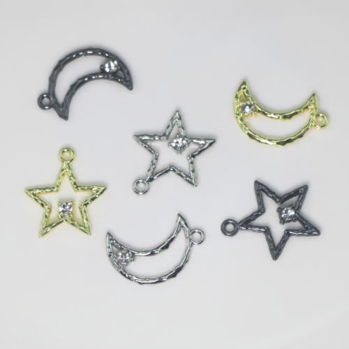 Zinc alliage strass Pendants, alliage de zinc, Lune et Etoile, Placage, DIY & avec strass, plus de couleurs à choisir, Vendu par PC