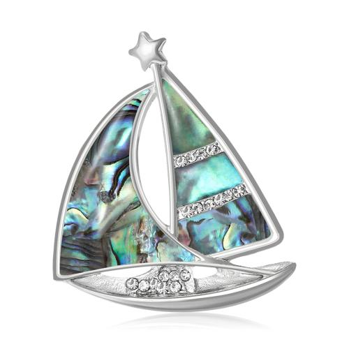 Shell Brosch, med Zink Alloy, Ship, mode smycken & med strass, blandade färger, Säljs av PC