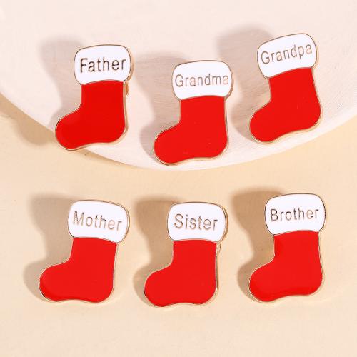 Weihnachten Broschen, Zinklegierung, Socken, Weihnachts-Design & unisex & verschiedene Muster für Wahl & Emaille, goldfarben, verkauft von PC