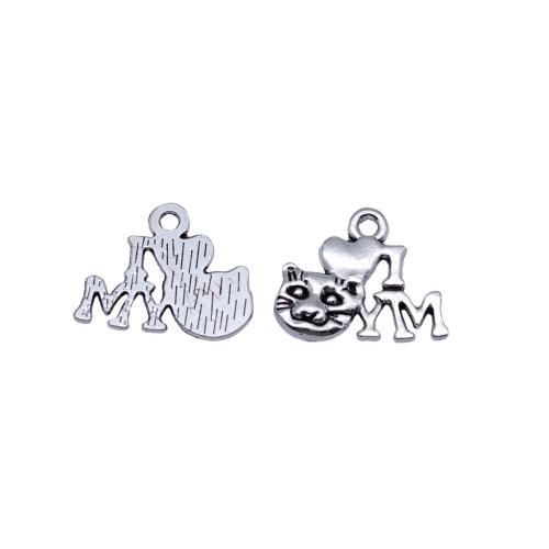 Zinc Alloy Animal Pendants Cat plated DIY antique silver color Sold By Bag