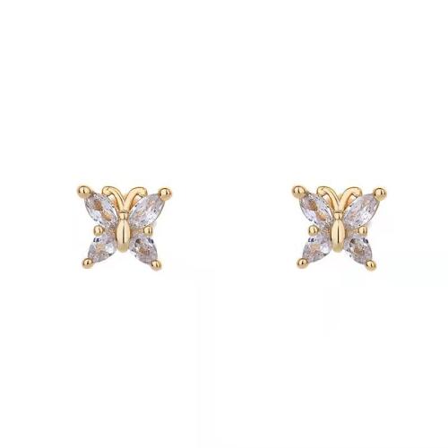 metal Arito, Mariposa, chapado, micro arcilla de zirconia cúbica & para mujer, más colores para la opción, 6mm, Vendido por Par