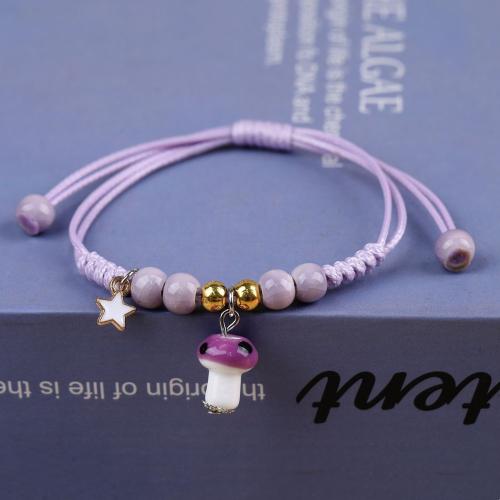 Porcelain Bracelet with Polyester Cord & Zinc Alloy mushroom handmade adjustable & for woman Length Approx 6-10 Inch Sold By PC