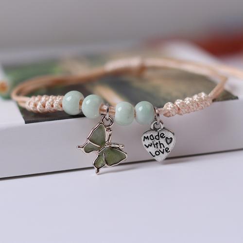 Porcelain Bracelet with Polyester Cord & Zinc Alloy handmade & for woman Length Approx 6-10 Inch Sold By PC