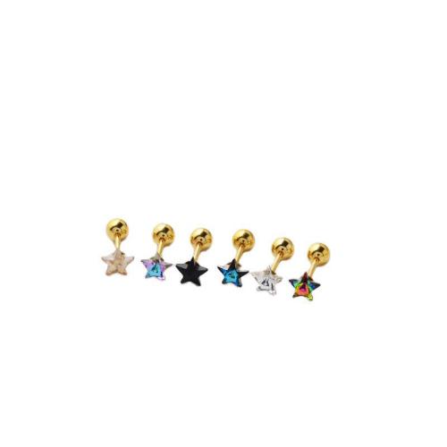 Aço inoxidável 316L piercing para orelha, with cristal, Estrela, cromado de cor dourada, joias de moda & unissex, Mais cores pare escolha, rod size 6x0.8mm,  Five-pointed star size 5mm, vendido por PC