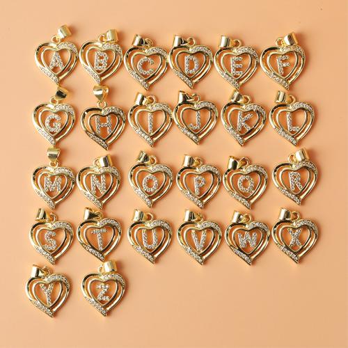 Cubique Pendentif en laiton zircon pavent, Lettre d’alphabet, Placage, DIY & pavé de micro zircon, doré, protéger l'environnement, sans nickel, plomb et cadmium, Vendu par PC