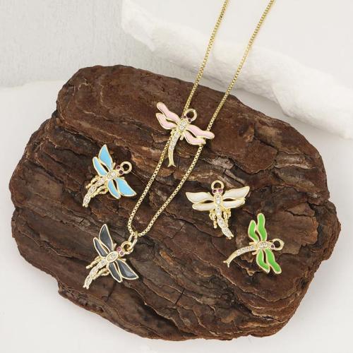 Cubique Pendentif en laiton zircon pavent, libellule, Placage, DIY & pavé de micro zircon & émail, plus de couleurs à choisir, protéger l'environnement, sans nickel, plomb et cadmium, Vendu par PC