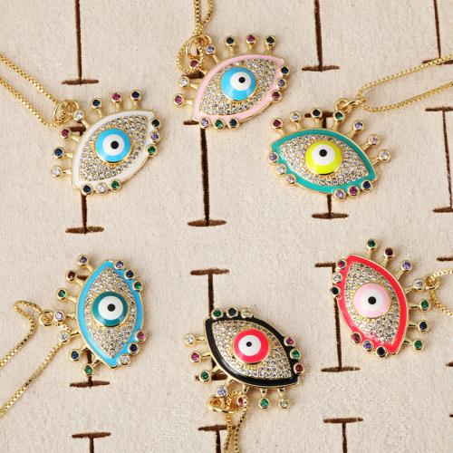 Evil Eye Pendants Brass plated DIY & micro pave cubic zirconia & enamel nickel lead & cadmium free Sold By PC