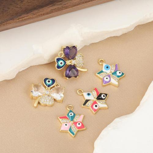 Evil Eye Pendants Brass plated DIY & micro pave cubic zirconia & enamel nickel lead & cadmium free Sold By PC