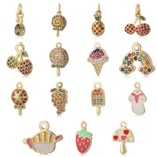 Cubic Zirconia Micro Pave bronze Pingente, cobre, banhado, DIY & micro pavimento em zircônia cúbica & esmalte, Mais cores pare escolha, níquel, chumbo e cádmio livre, vendido por PC