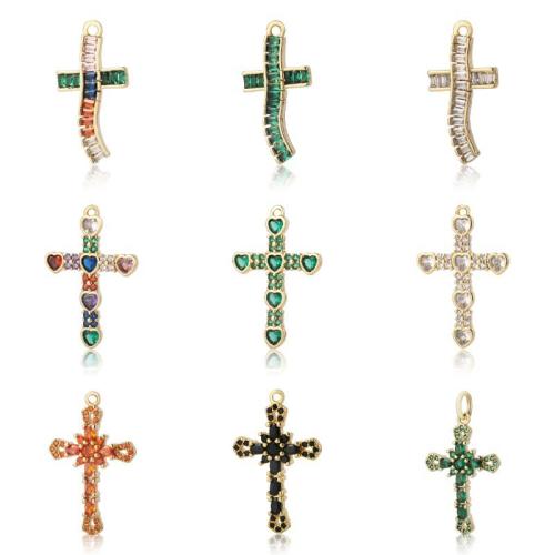 Cubique Pendentif en laiton zircon pavent, croix, Placage, DIY & pavé de micro zircon, plus de couleurs à choisir, protéger l'environnement, sans nickel, plomb et cadmium, Vendu par PC