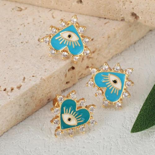 Evil Eye Earrings Brass plated fashion jewelry & micro pave cubic zirconia & enamel nickel lead & cadmium free Sold By PC