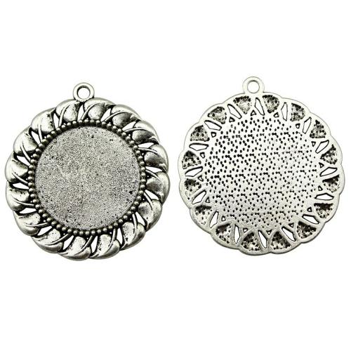 Zinc Alloy Pendant Cabochon Setting Round plated DIY antique silver color Inner Approx 30mm Sold By PC