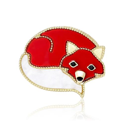 Broche de acrílico, acrilico, with liga de zinco, Raposa, cromado de cor dourada, joias de moda & com strass, cores misturadas, vendido por PC