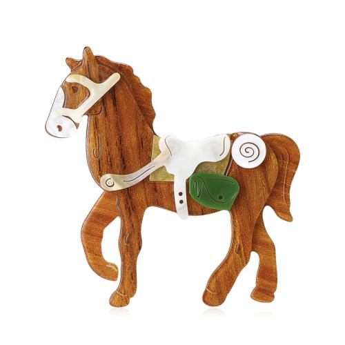 Broche de acrílico, acrilico, with ferro, Cavalo, cromado de cor dourada, joias de moda, cores misturadas, vendido por PC