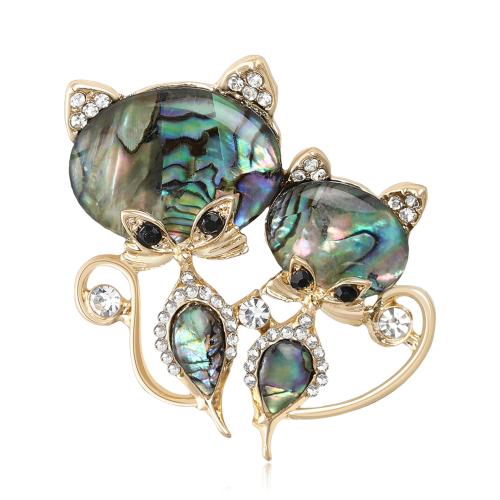 Shell Brosch, Havsöra, med Zink Alloy, Katt, guldfärg pläterade, mode smycken & med strass, blandade färger, Säljs av PC