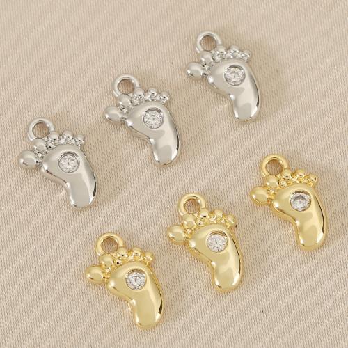 Cubic Zirconia Micro Pave Brass Pendant Foot plated DIY & micro pave cubic zirconia nickel lead & cadmium free Sold By Bag