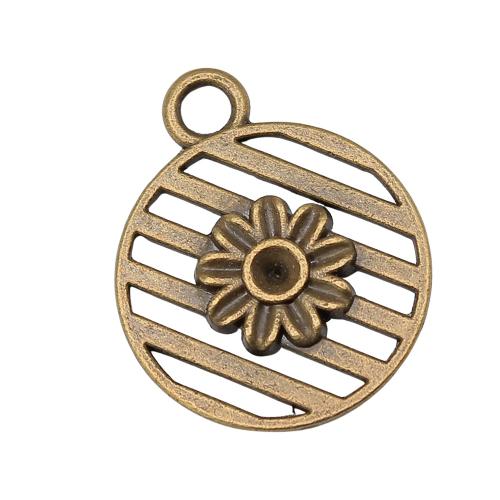 Sinkkiseos Flower riipukset, Pyöreä, päällystetty, tee-se-itse & ontto, antiikki pronssi väri, 10PC/laukku, Myymät laukku