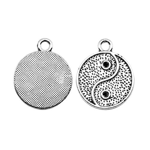 Zinc Alloy Pendants Round plated DIY antique silver color Sold By Bag