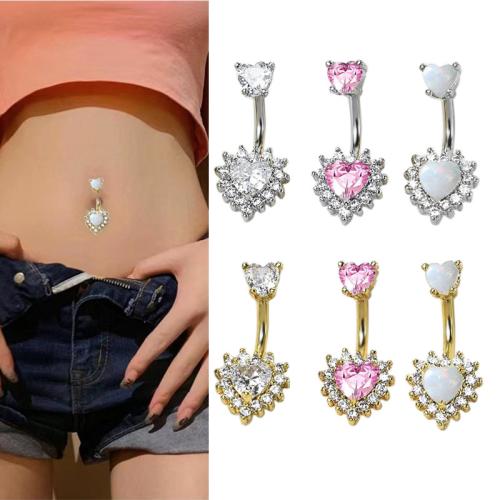Brass Belly Ring with Crystal Heart plated micro pave cubic zirconia & for woman 25mm Sold By PC