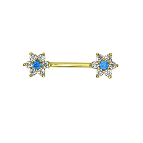 Brass nipple ring with 304 Stainless Steel Flower plated micro pave cubic zirconia & for woman 16mm Sold By PC