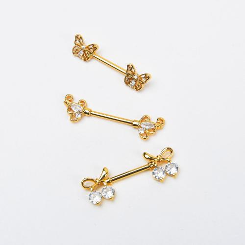 304 Stainless Steel nipple ring plated & micro pave cubic zirconia & for woman 16mm Sold By PC