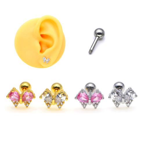 ottone orecchino piercing, Farfalla, placcato, Micro spianare cubic zirconia & per la donna, nessuno, 8mm, Venduto da PC