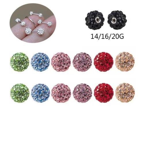 Arcilla polimero Piercing pendiente, Esférico, Bricolaje & diverso tamaño para la opción & con diamantes de imitación, más colores para la opción, Vendido por UD