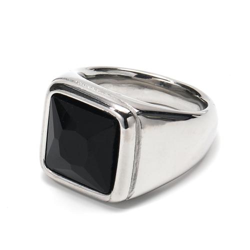 Titanium Steel Finger Ring with Glass Geometrical Pattern plated & for man US Ring Sold By PC