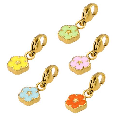 Stainless Steel Flower Pendant 304 Stainless Steel gold color plated DIY & enamel Sold By PC