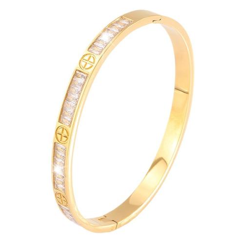 Edelstahl Armreif, 304 Edelstahl, plattiert, Modeschmuck & für Frau & mit Strass, goldfarben, verkauft von PC