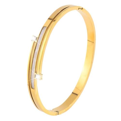 Bracelete de aço inoxidável, Aço inoxidável 304, with concha branca, banhado, joias de moda & para mulher & com strass, dourado, vendido por PC
