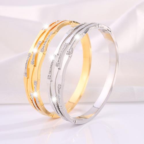 Stainless Steel Bangle 304 Stainless Steel plated for woman & with rhinestone & hollow Sold By PC