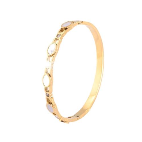 Bracelete de aço inoxidável, Aço inoxidável 304, with concha branca, banhado, para mulher & com strass & vazio, dourado, vendido por PC